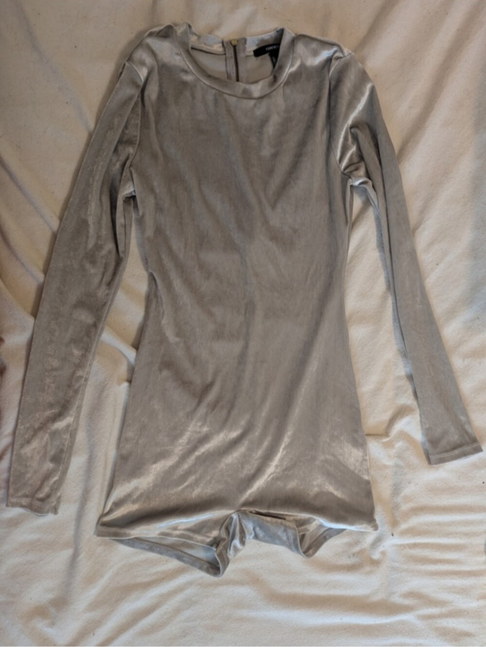 Forever 21 Silver Velvet Romper Bodysuit